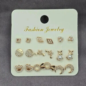 Gold Pearl Star Moon Boho Retro Stud Fashion‎ Jewelry Earrings